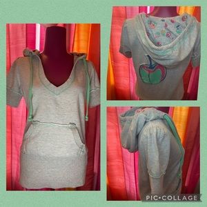 Apple Tunic Hooded Sweatshirts with Puffed Sleeve medium vintage